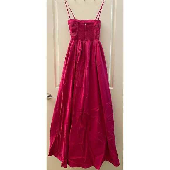 NWOT Reformation Kastoria Dress in Rhubarb Pink Red Maxi Pleated Sleeveless Gown - Picture 9 of 9